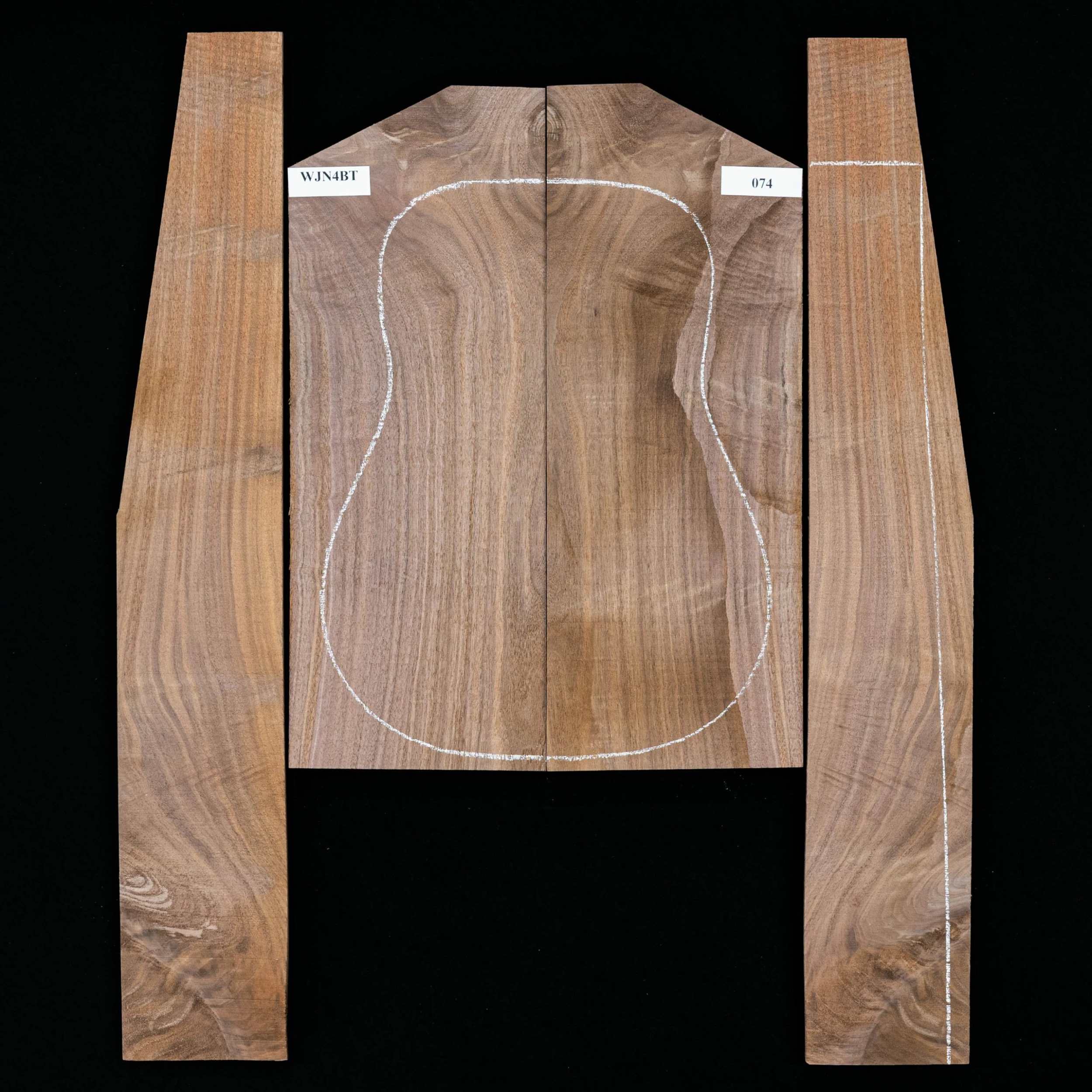 Flame Black Walnut Back + Side Set - 074 - StewMac